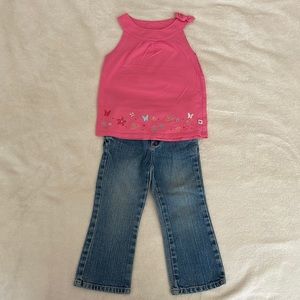Bundle Deal. Pink top size 4T.  White top size 4T.  Blue jeans size 3T